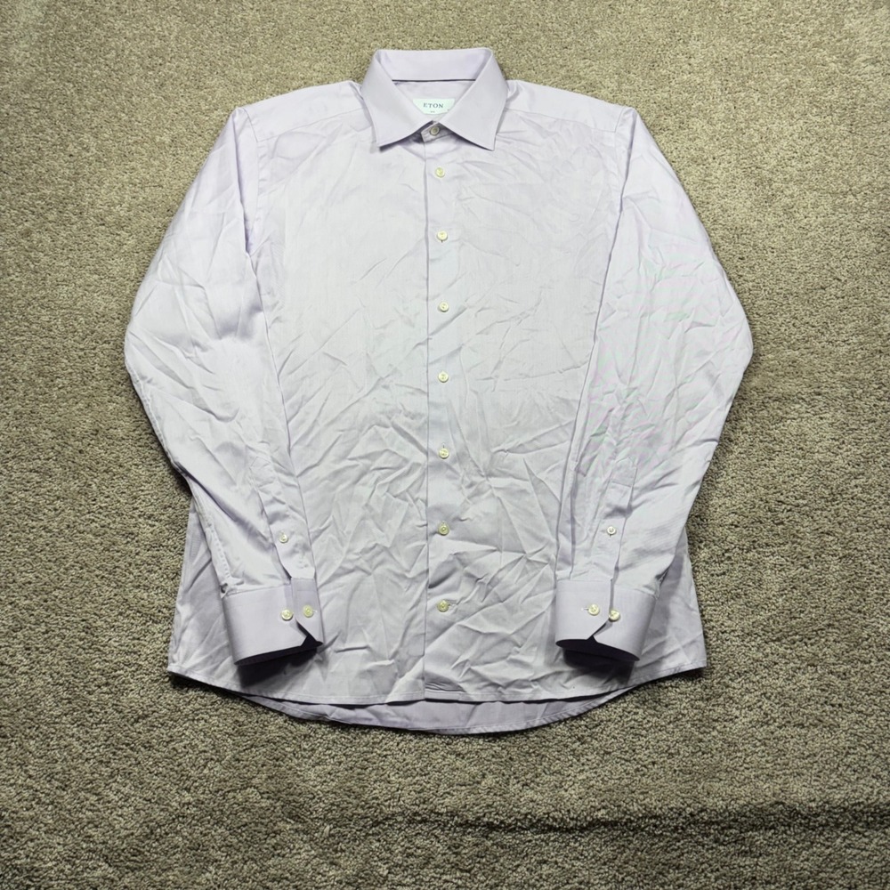 Eton Slim Fit Dress Shirt Mens 17 43 Light Purple Lavender Cotton Long Sleeve